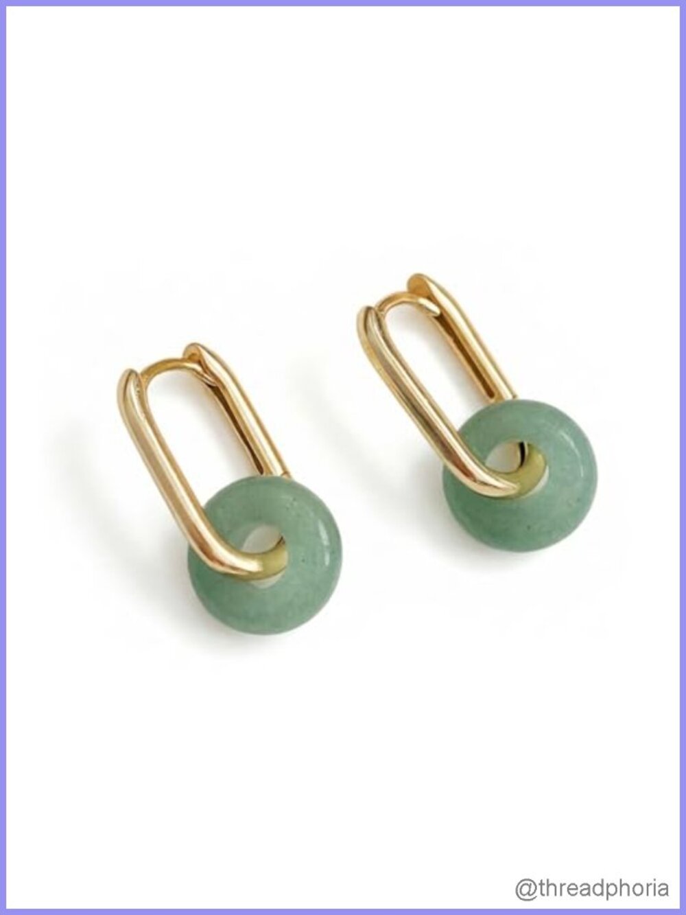 Green Jade Hoop Earrings 18K Gold Plated Hypoallergenic